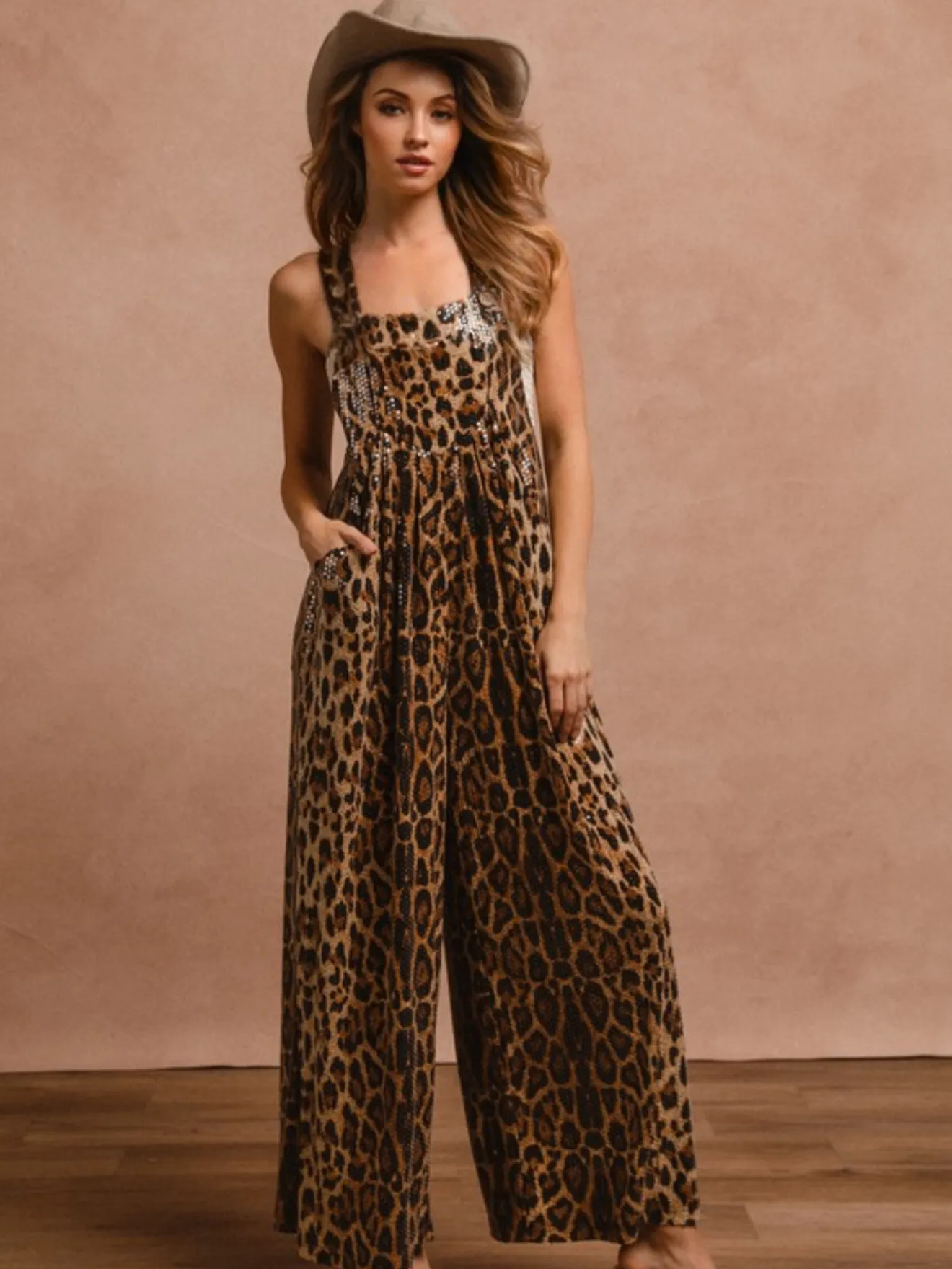 Leopard Sequin Overalls