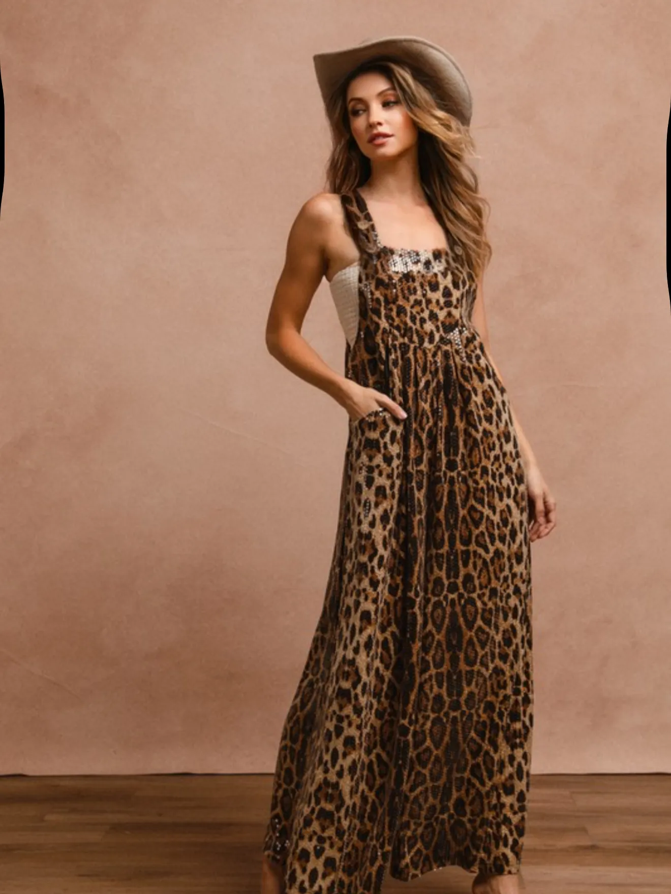 Leopard Sequin Overalls
