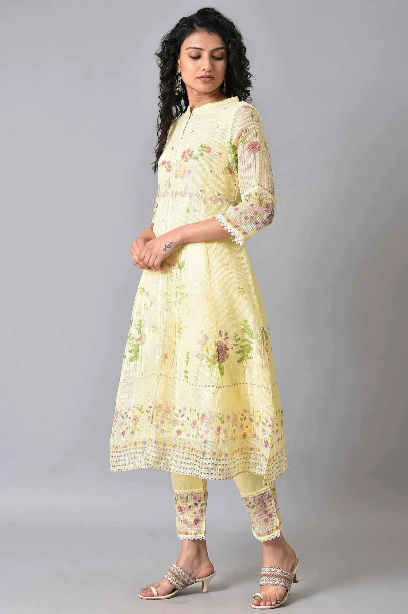 Light Yellow Printed Kota kurta Set