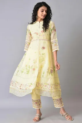 Light Yellow Printed Kota kurta Set