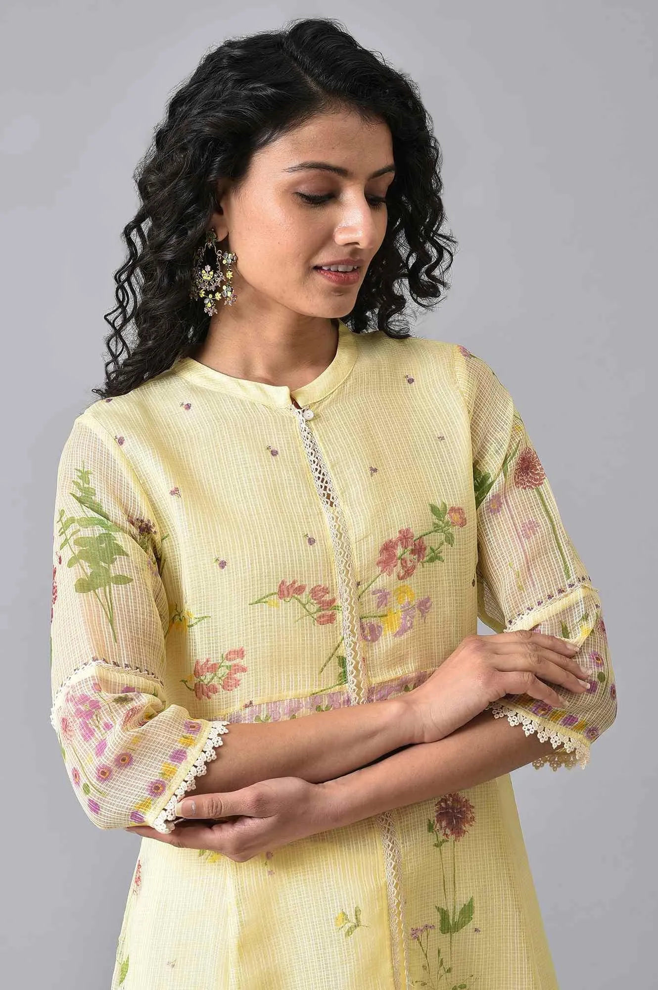 Light Yellow Printed Kota kurta Set