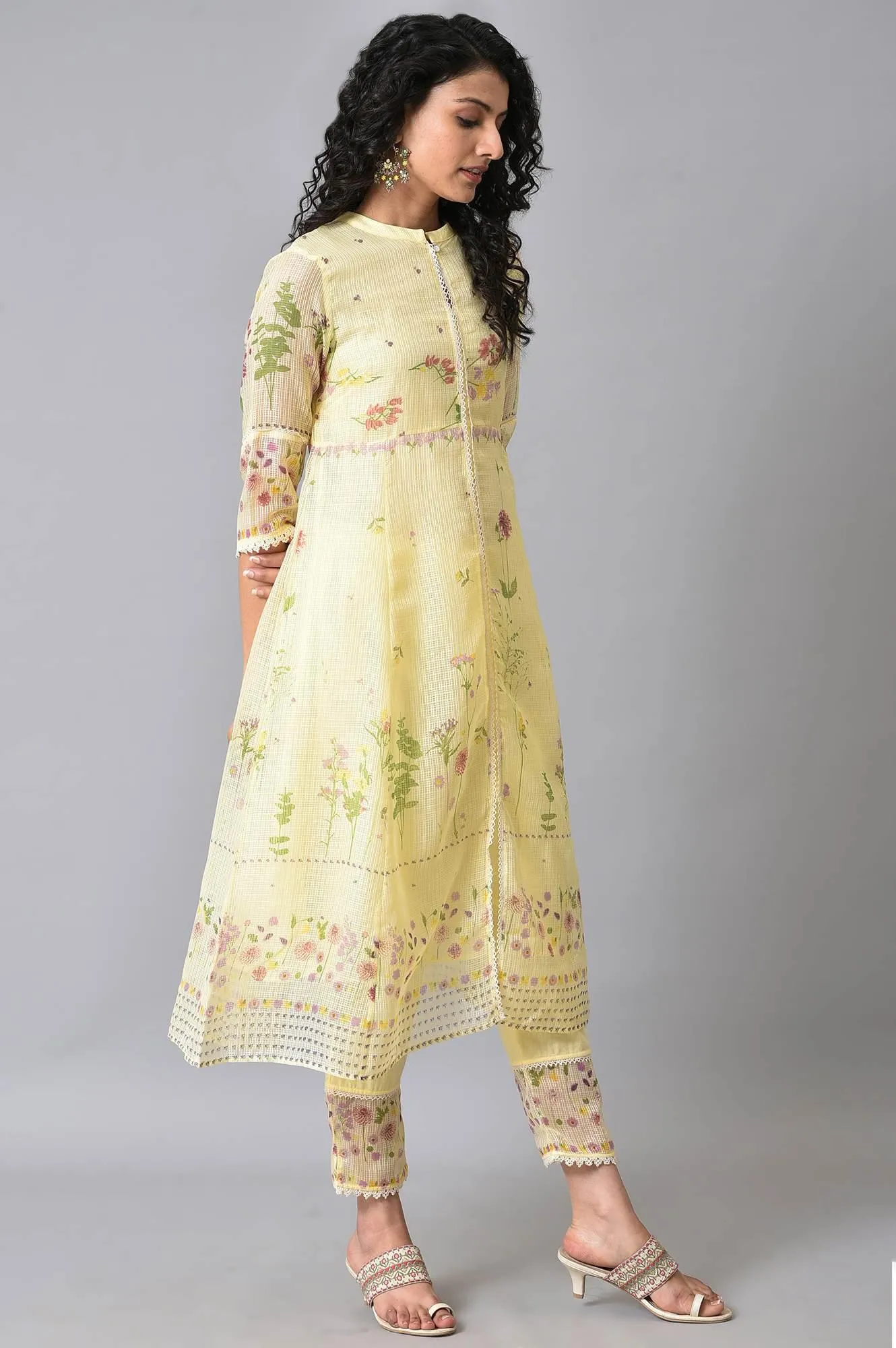 Light Yellow Printed Kota kurta Set