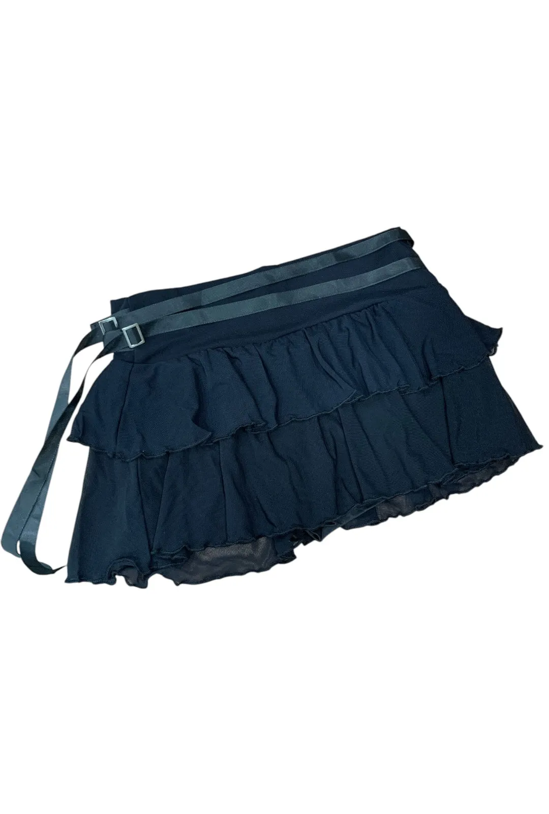 Low Waist Black Mesh Ruffle Skirt