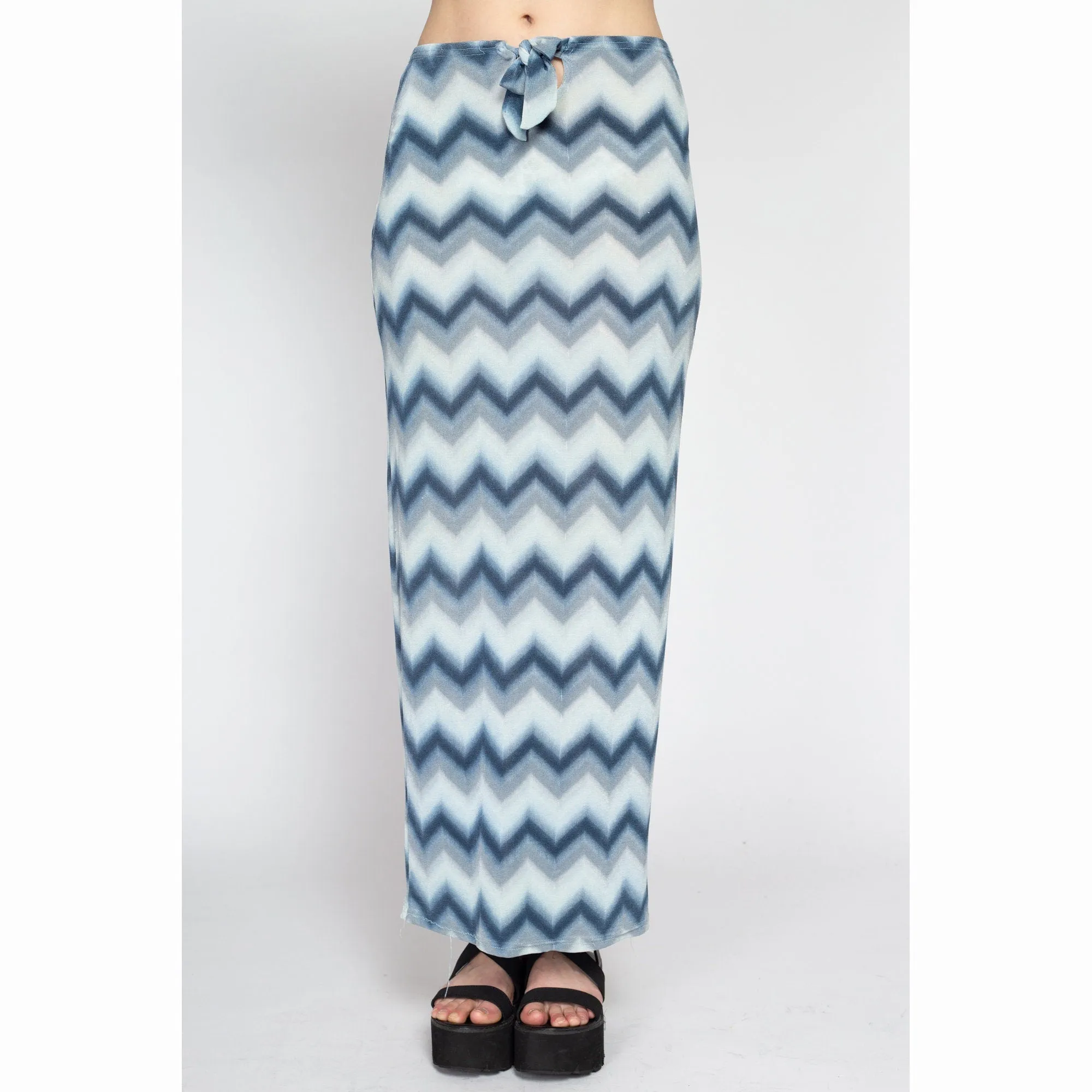 Medium 90s Blue Zig Zag Striped Maxi Skirt
