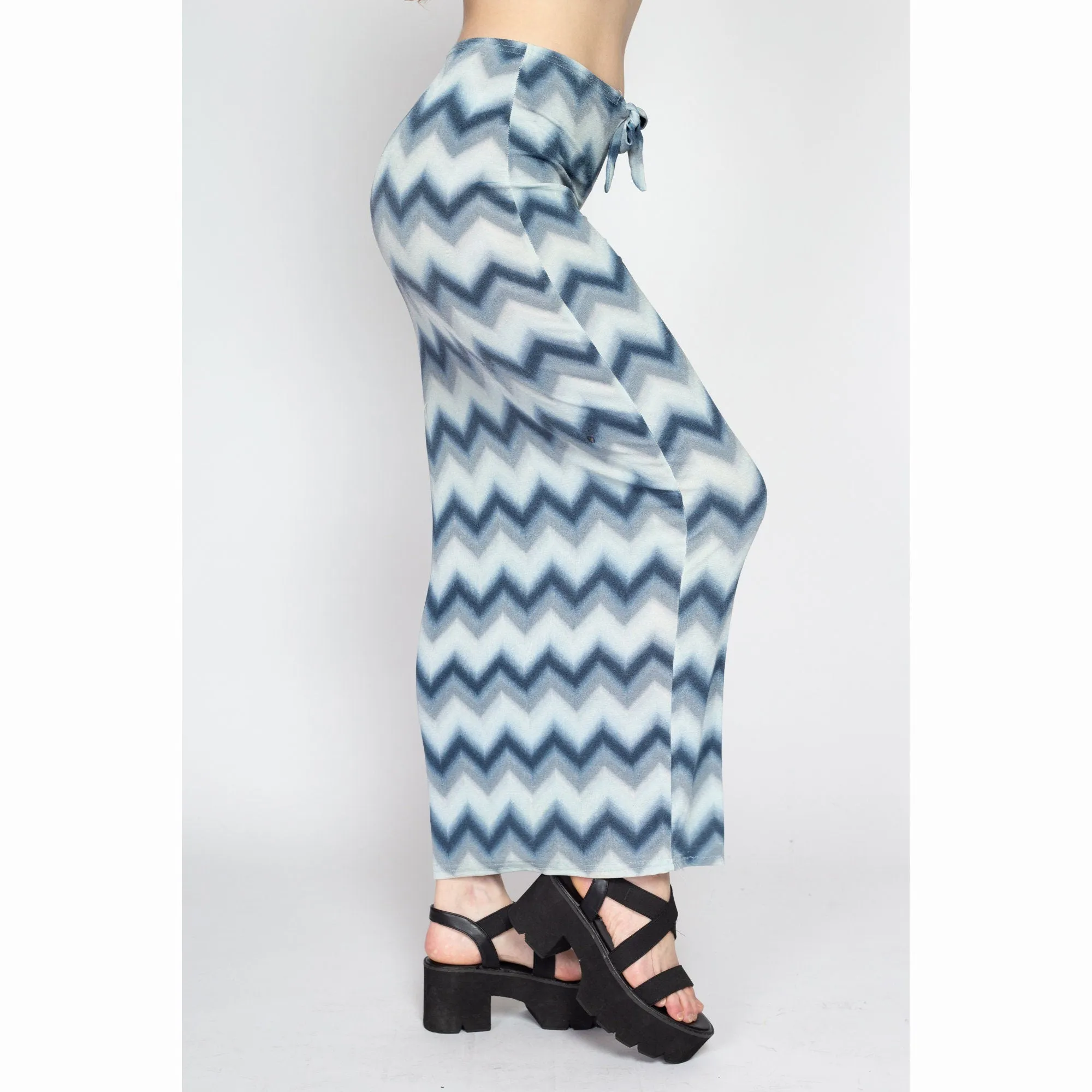 Medium 90s Blue Zig Zag Striped Maxi Skirt
