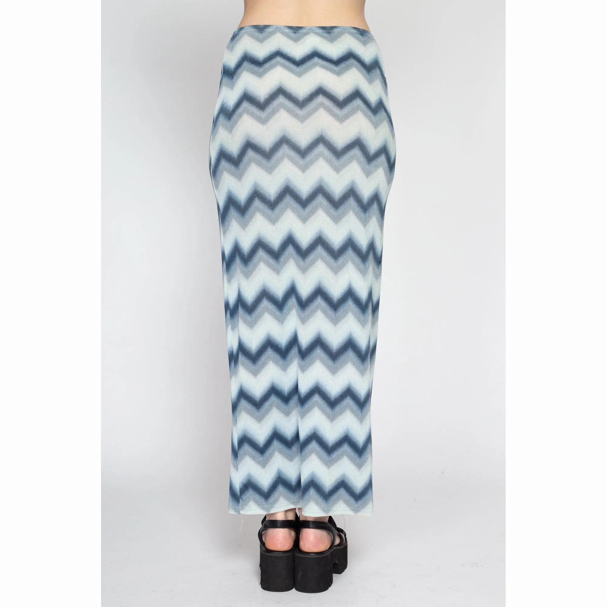 Medium 90s Blue Zig Zag Striped Maxi Skirt