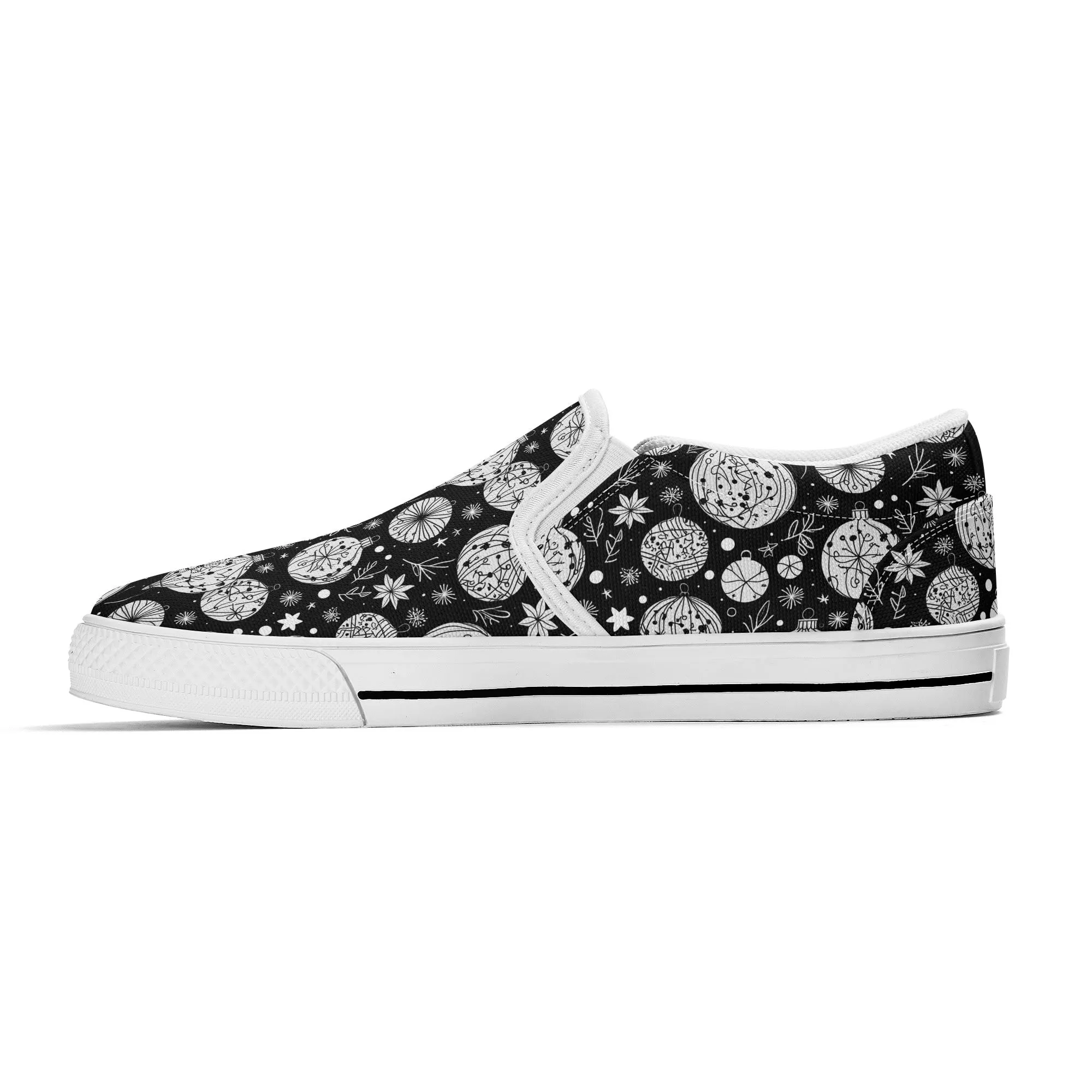 Mens Black and White Ornament Rubber Slip On Shoes