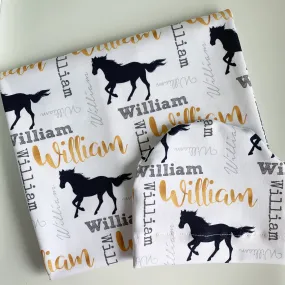 Navy horse Birth Announcement Set