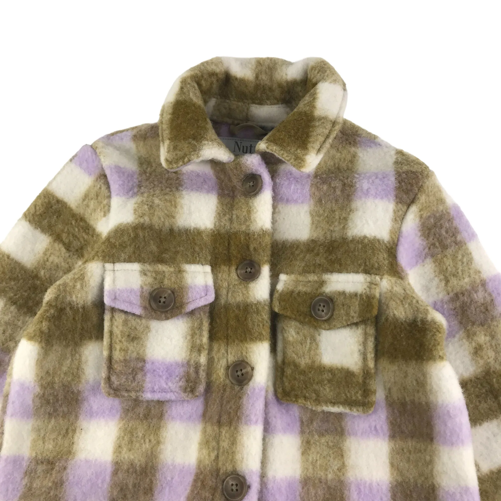 Nutmeg Fleece Jacket Age 5 Lilac Brown White Check Pattern