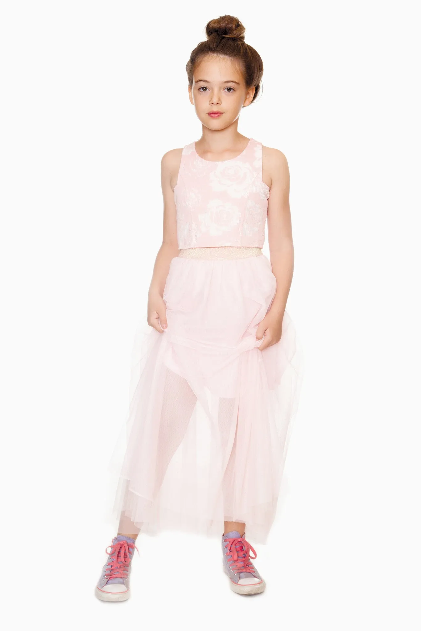Pink Layered Mesh Maxi Skirt