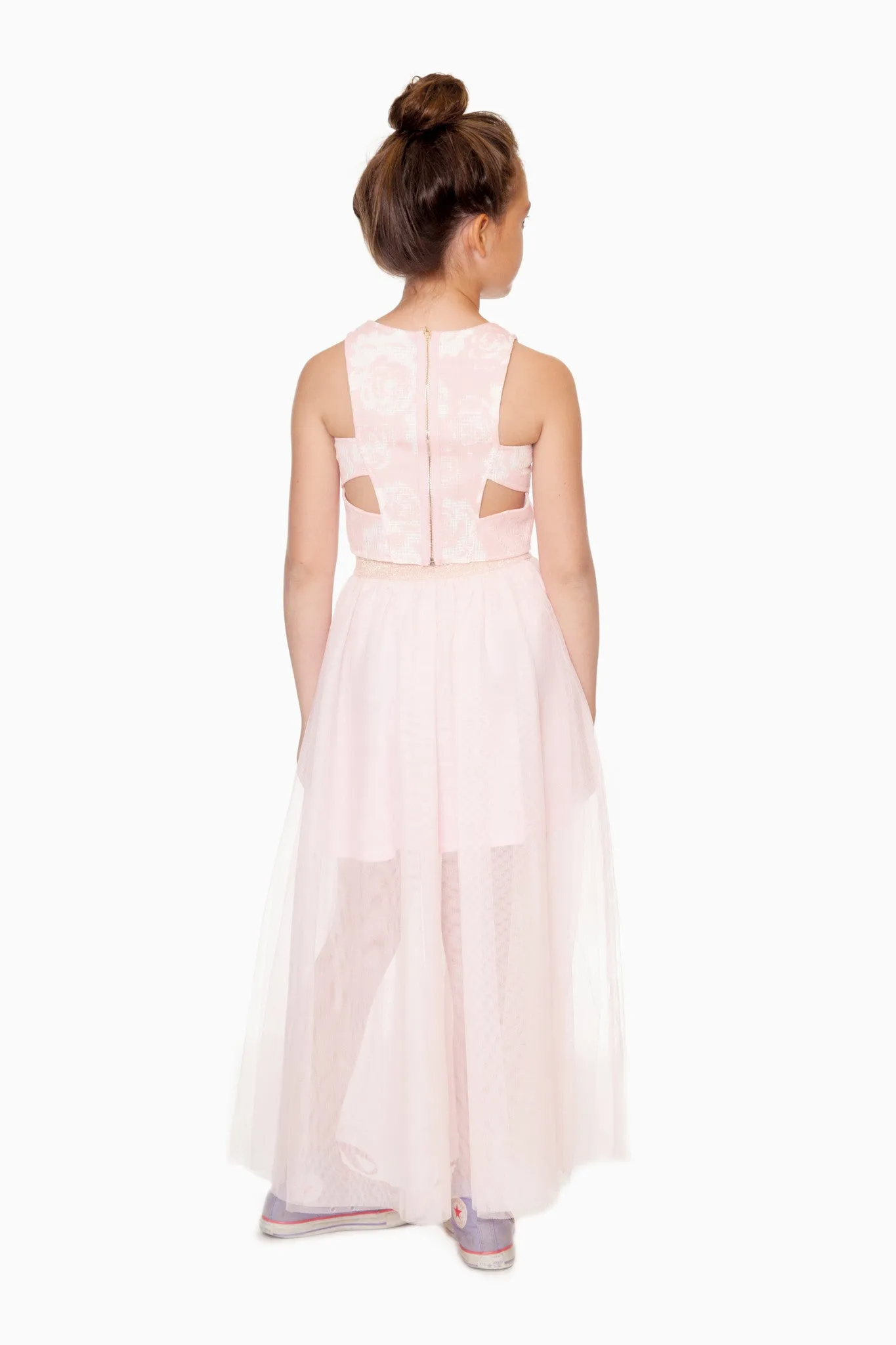 Pink Layered Mesh Maxi Skirt