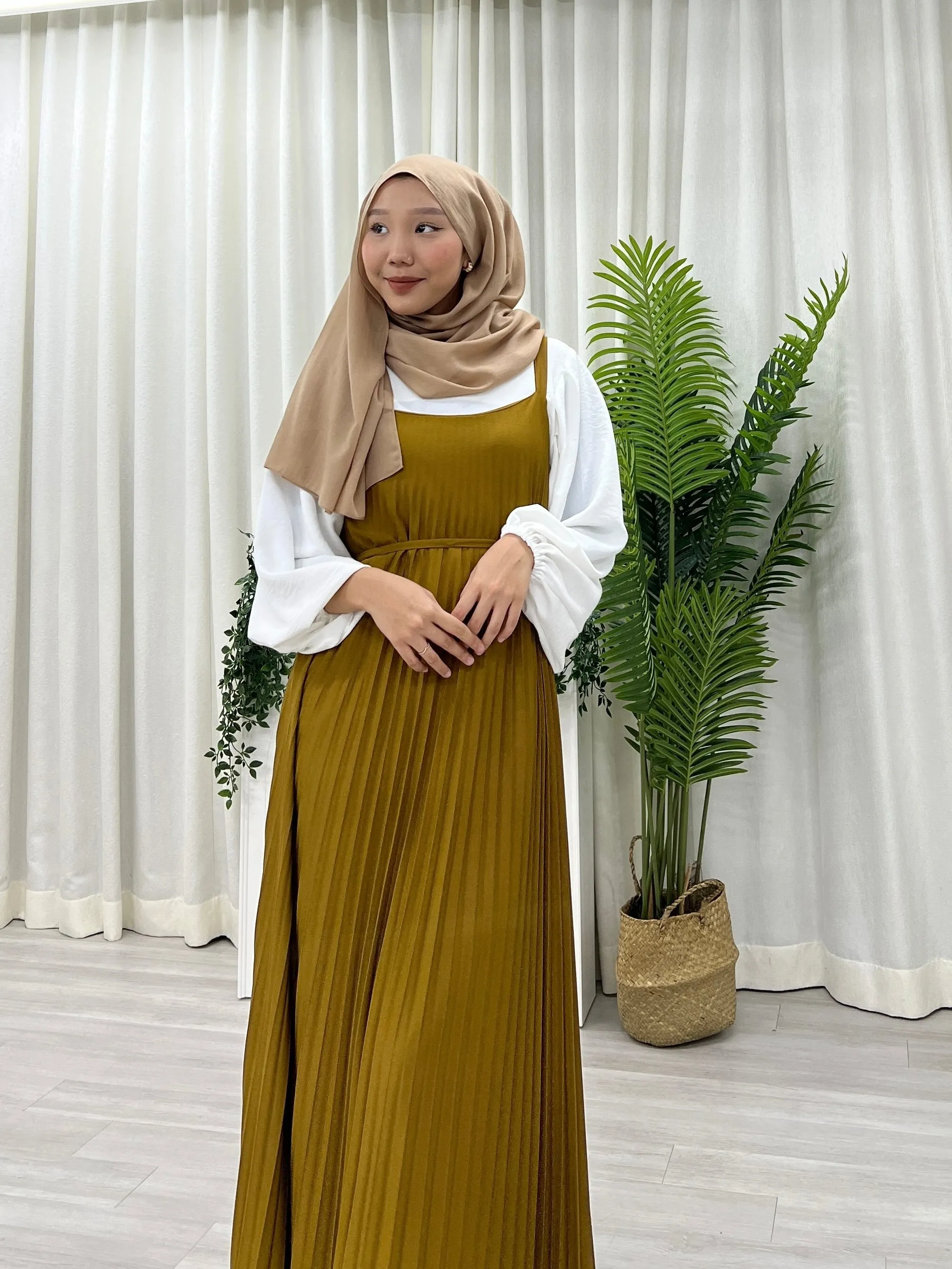 Pleated Slip On Dress