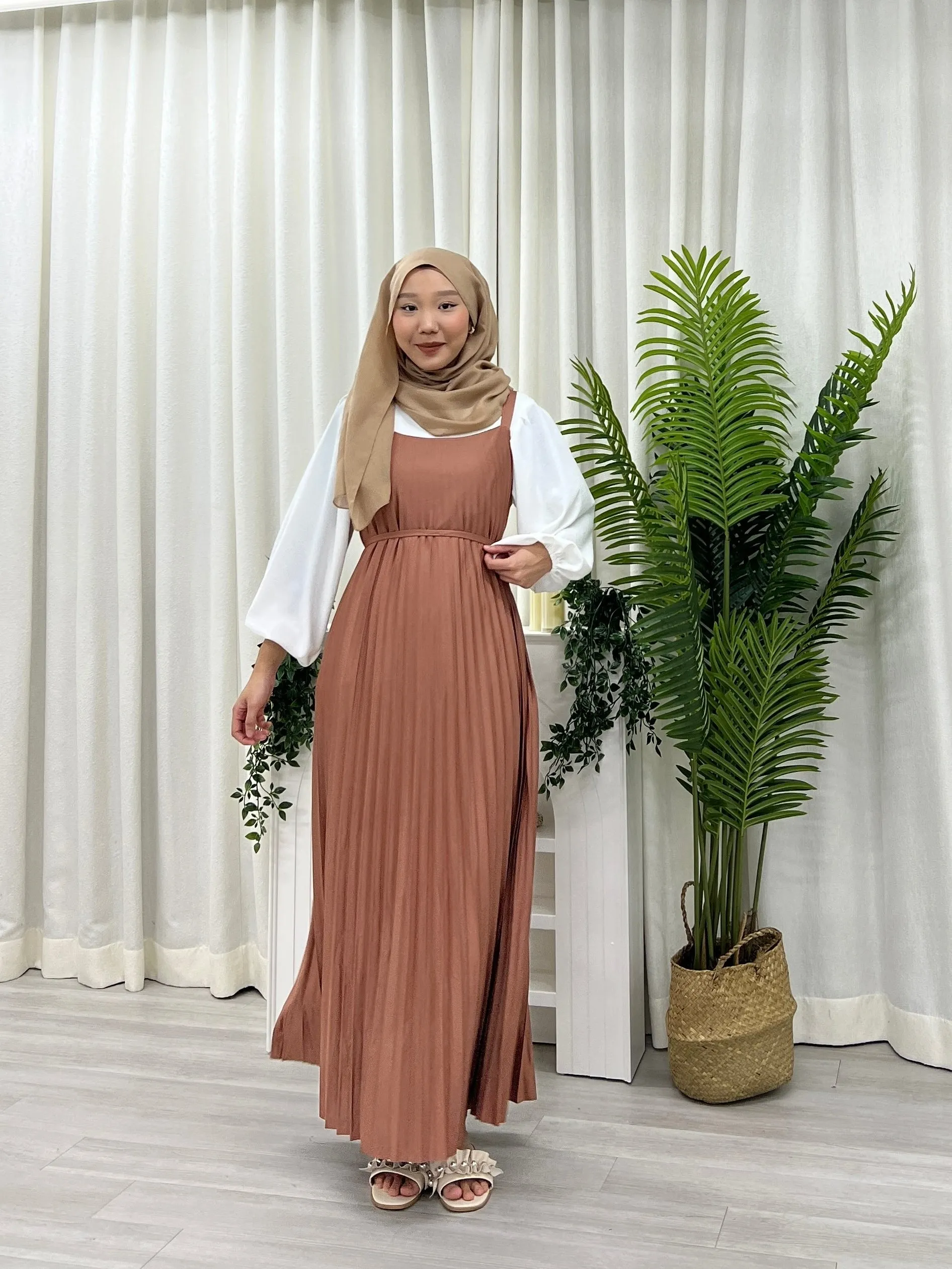 Pleated Slip On Dress