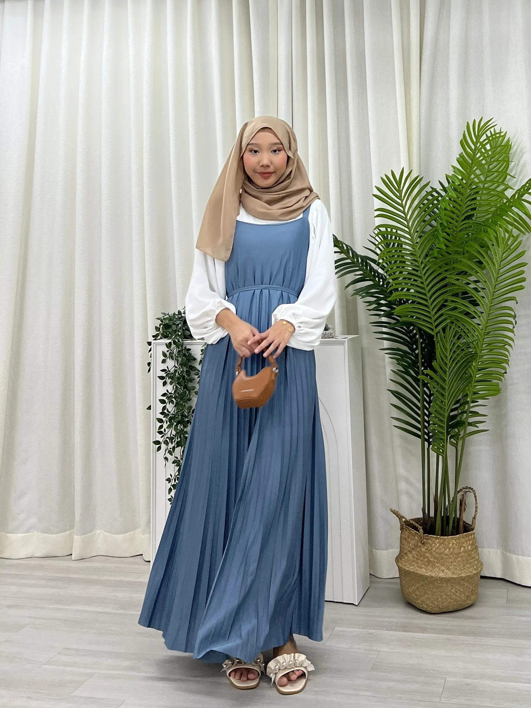 Pleated Slip On Dress