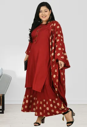Plus Size Classic Maroon Designer Sharara Set