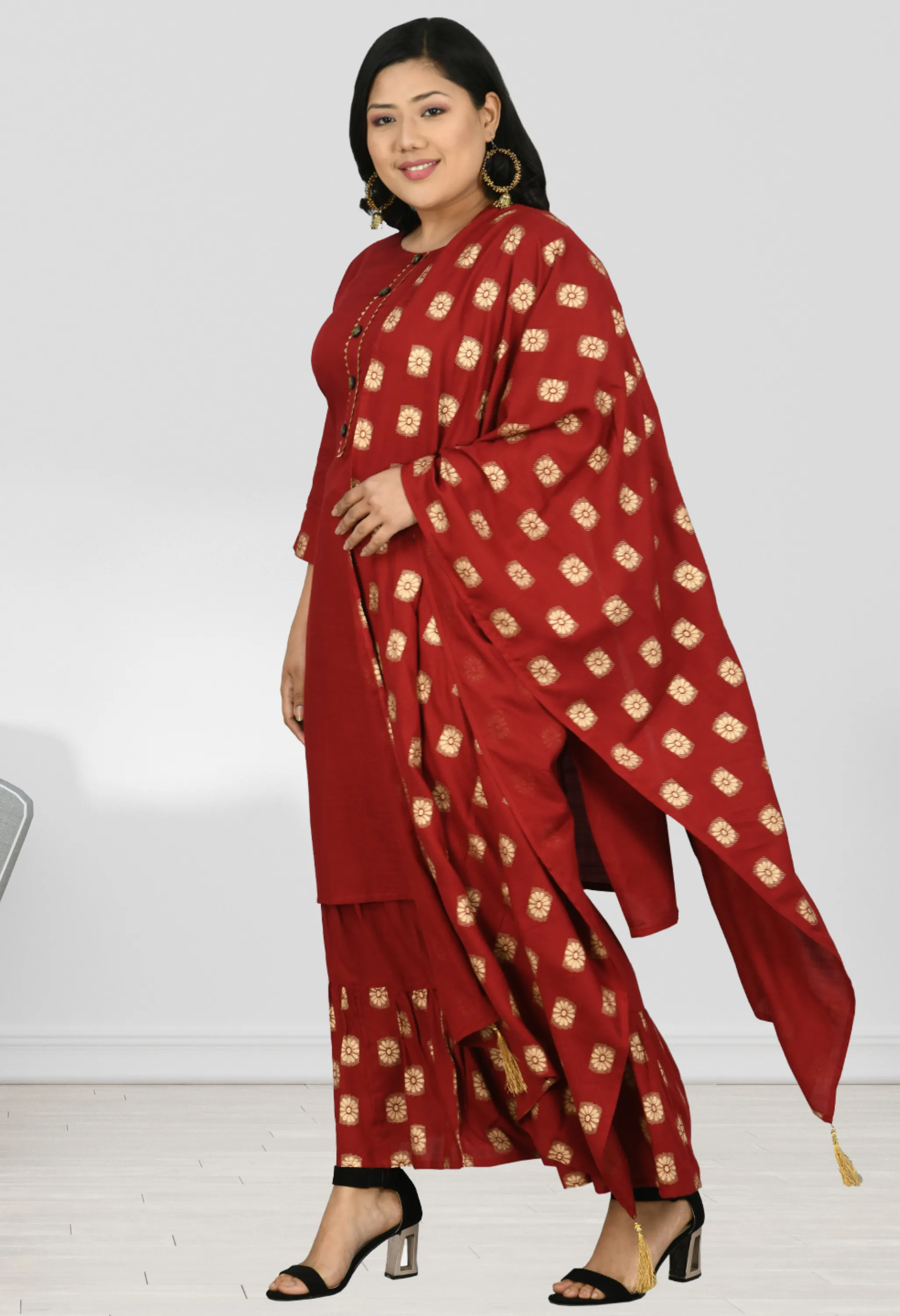 Plus Size Classic Maroon Designer Sharara Set