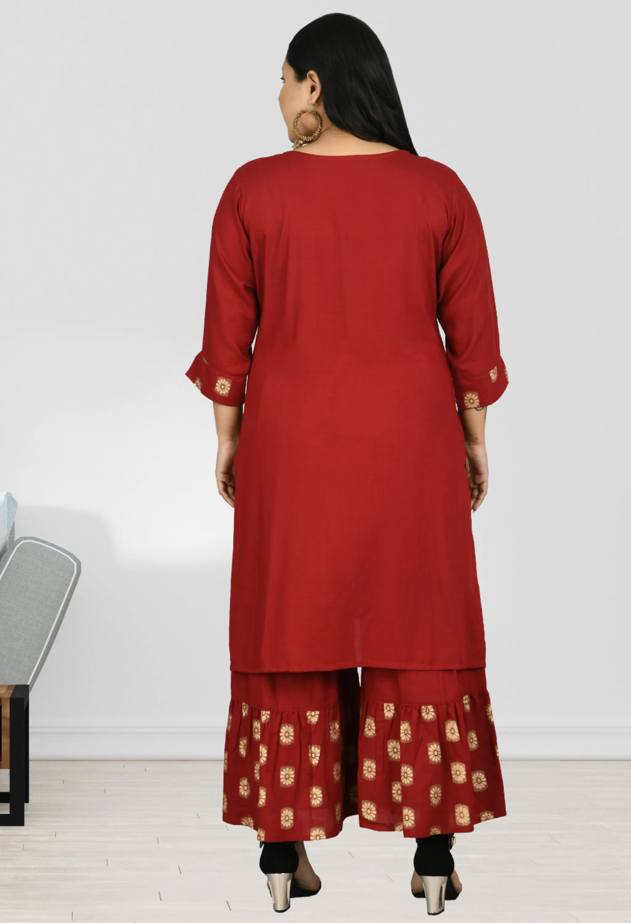 Plus Size Classic Maroon Designer Sharara Set