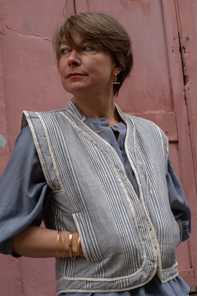 Quilted Blue Stripe Cotton Gilet