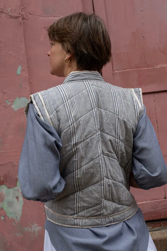 Quilted Blue Stripe Cotton Gilet