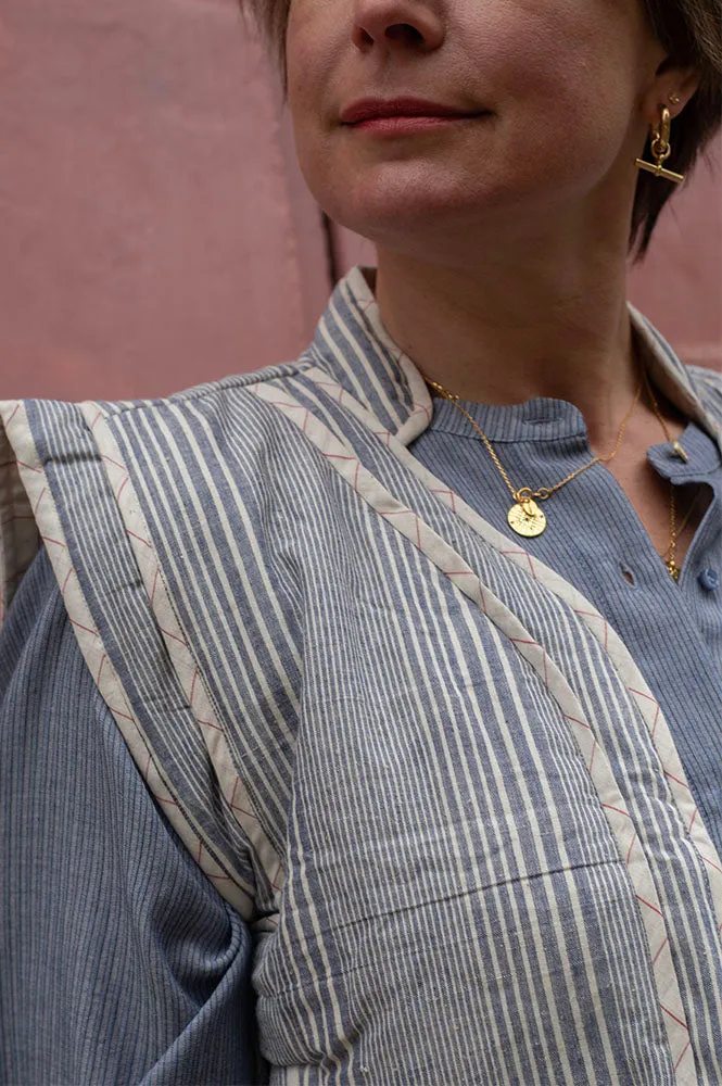 Quilted Blue Stripe Cotton Gilet