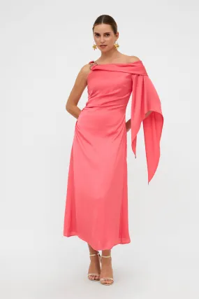 Rolemode Maines Coral Ruched Dress with Cape Sleeve