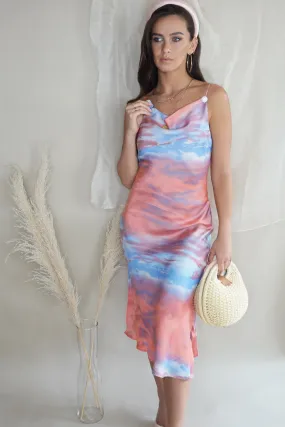 Sylvia Pink Tie Dye Cowl Neck Slip Dress