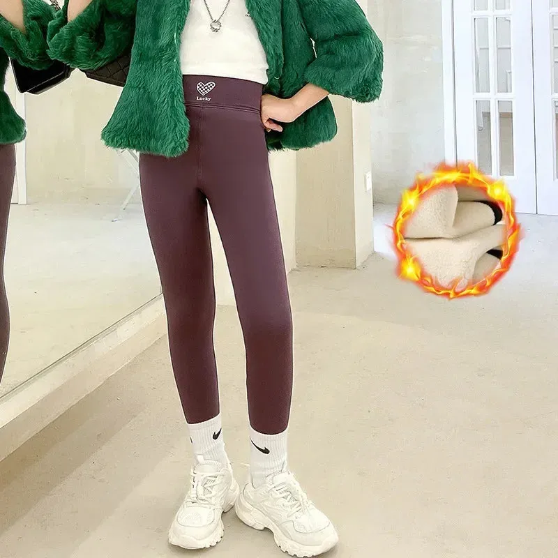 Tights for Girls Thick Warm High Waist Stretch Slim Yoga Pants Teen Kids Leggings Winter Fleece 15 16 17 Years Children Trousers