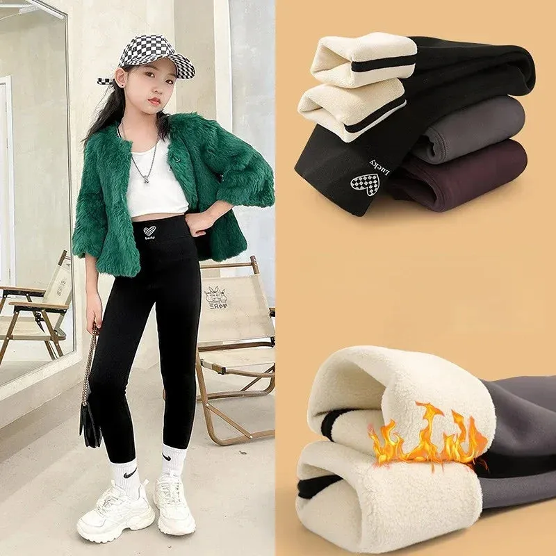 Tights for Girls Thick Warm High Waist Stretch Slim Yoga Pants Teen Kids Leggings Winter Fleece 15 16 17 Years Children Trousers