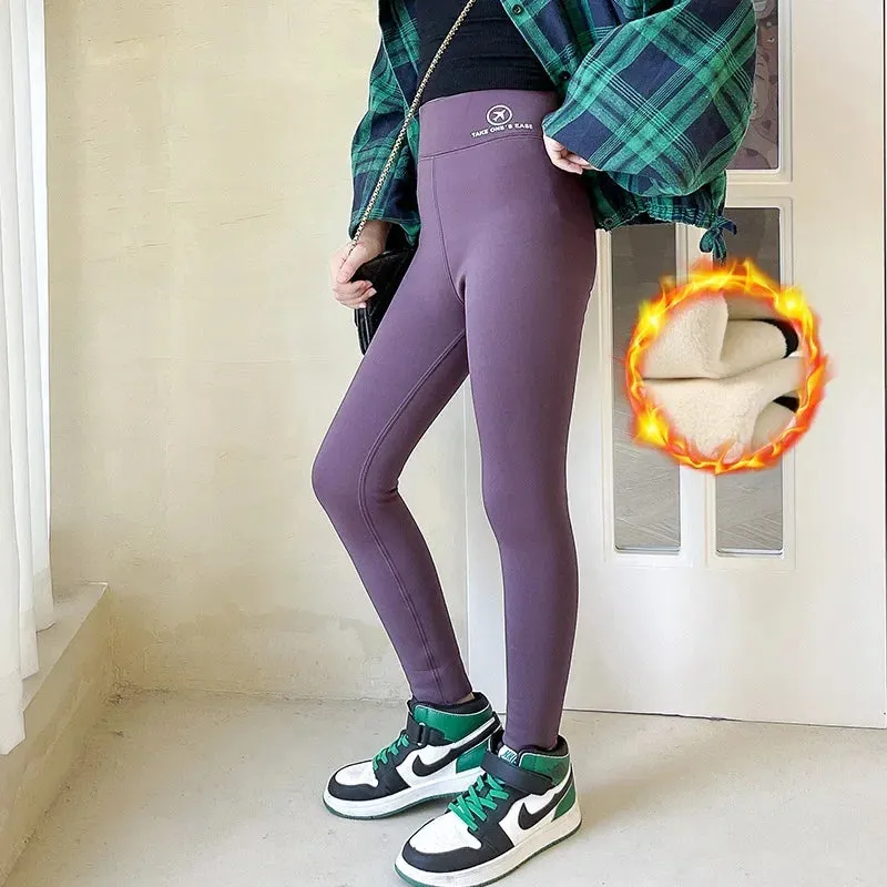 Tights for Girls Thick Warm High Waist Stretch Slim Yoga Pants Teen Kids Leggings Winter Fleece 15 16 17 Years Children Trousers