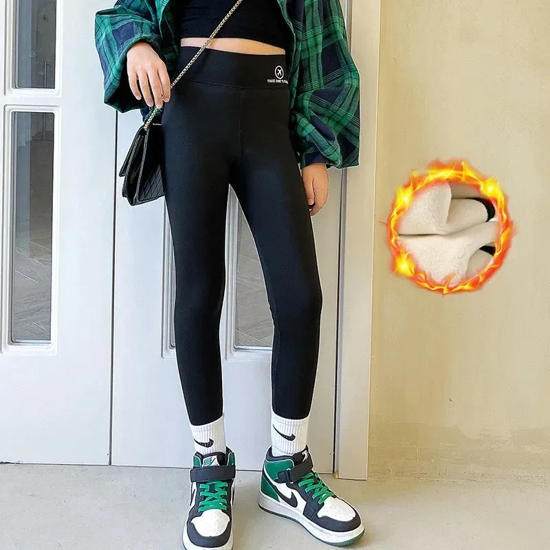 Tights for Girls Thick Warm High Waist Stretch Slim Yoga Pants Teen Kids Leggings Winter Fleece 15 16 17 Years Children Trousers