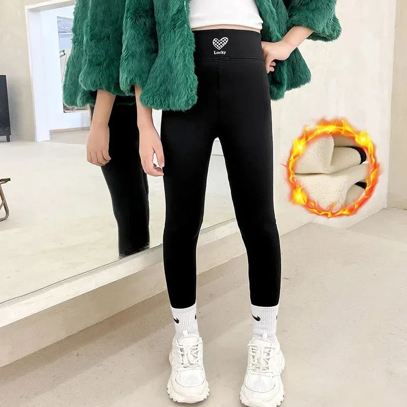 Tights for Girls Thick Warm High Waist Stretch Slim Yoga Pants Teen Kids Leggings Winter Fleece 15 16 17 Years Children Trousers