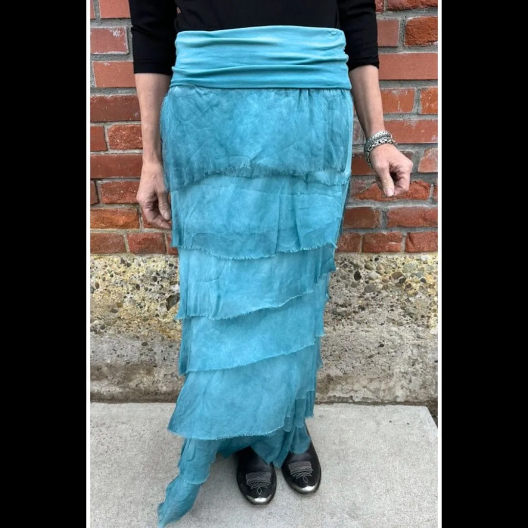 Washed Teal Silk Tiered Skirt - KGG1-WT