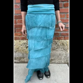 Washed Teal Silk Tiered Skirt - KGG1-WT