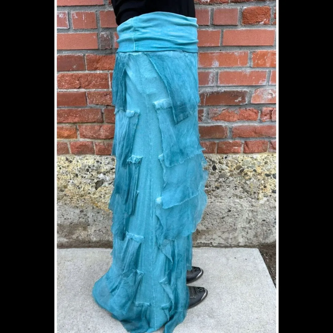 Washed Teal Silk Tiered Skirt - KGG1-WT