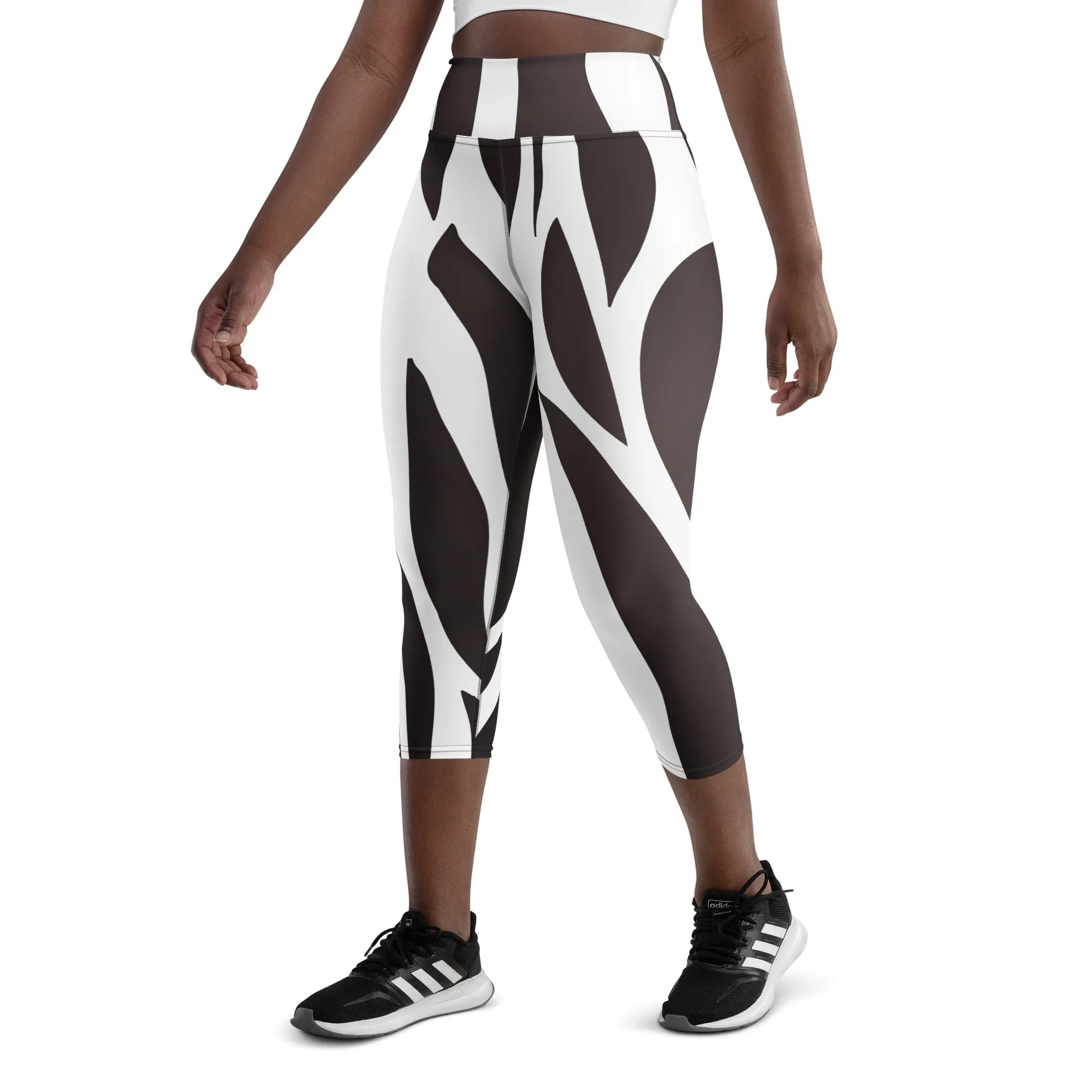White and Black Zebra Yoga Capri Leggings | Fitness Capri Leggings, lioness-love