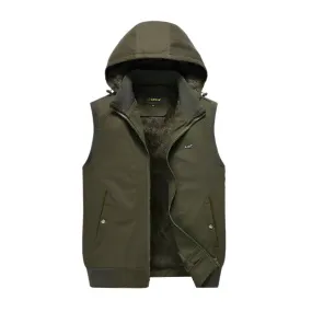 Windproof High Quality Leisure Fashion Men Winter Sleeveless Hooded Fleece Vest