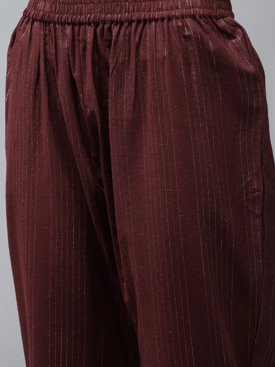 Women Brown Cotton Lurex Kurta Set