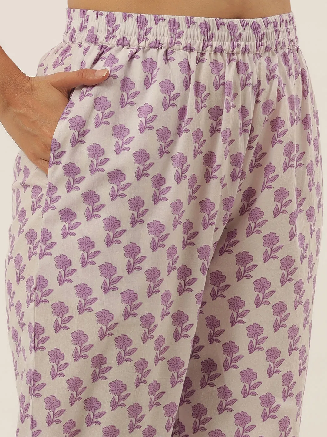 Women Lavender  Cotton Kurta Set With Dupatta