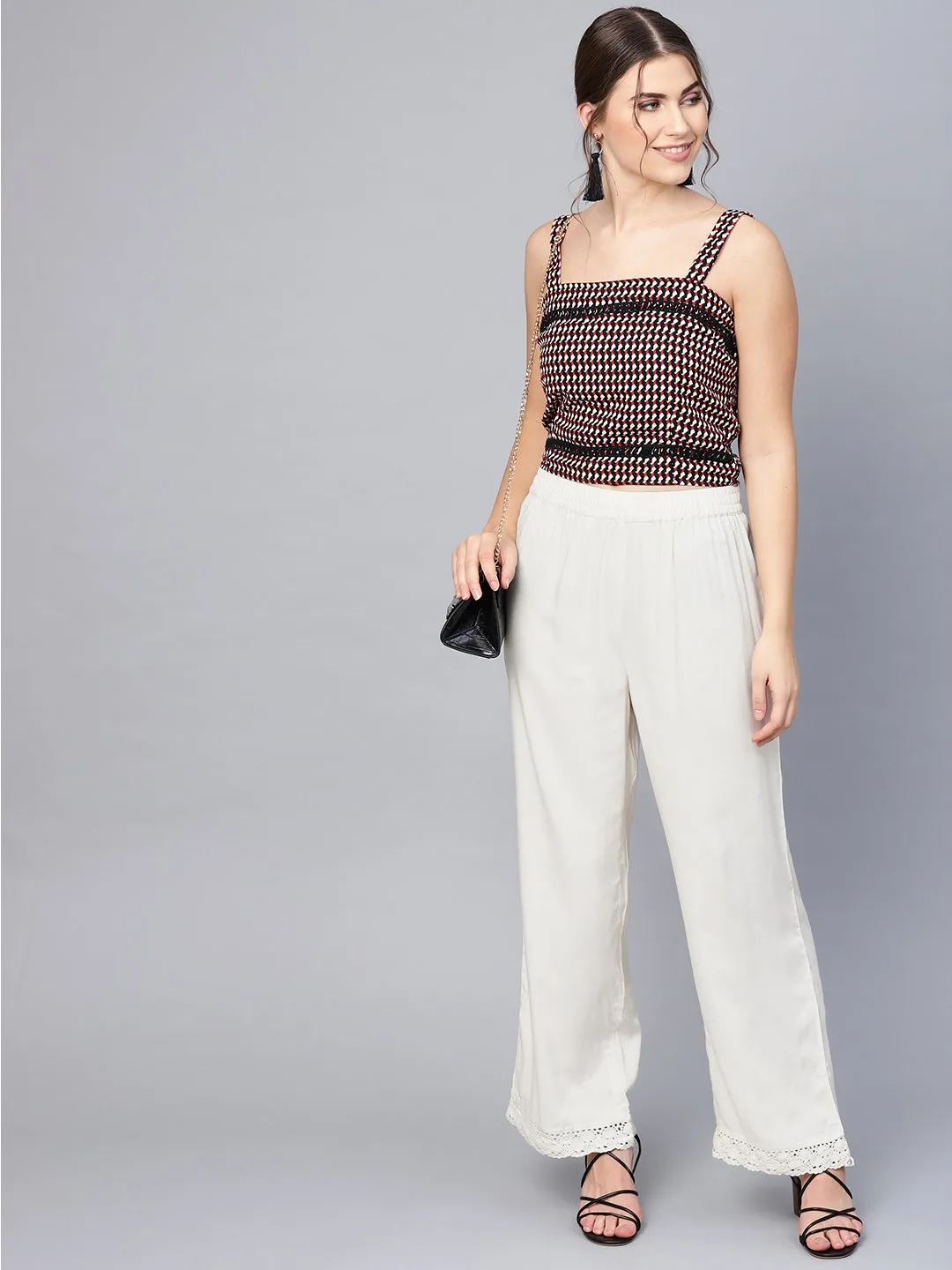 Women Off White Liva Solid Palazzo