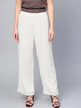 Women Off White Liva Solid Palazzo