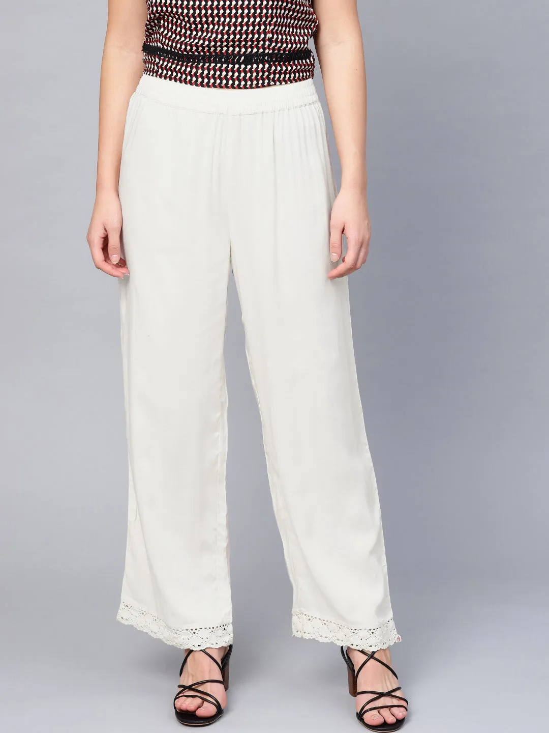 Women Off White Liva Solid Palazzo