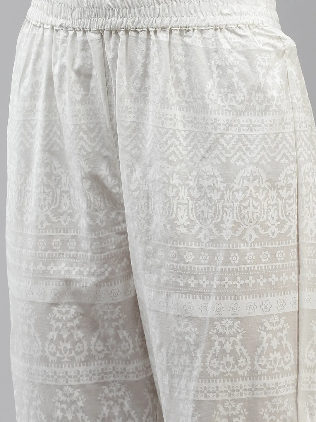 Women Sky Blue And White Block Print Cotton Kurta With Palazzo & Dupatta