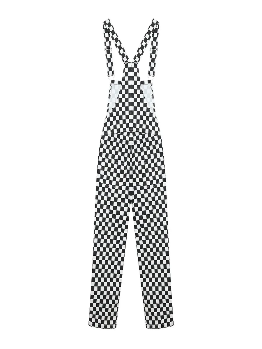 Zoe Retro Checkerboard Hip-Hop Overalls