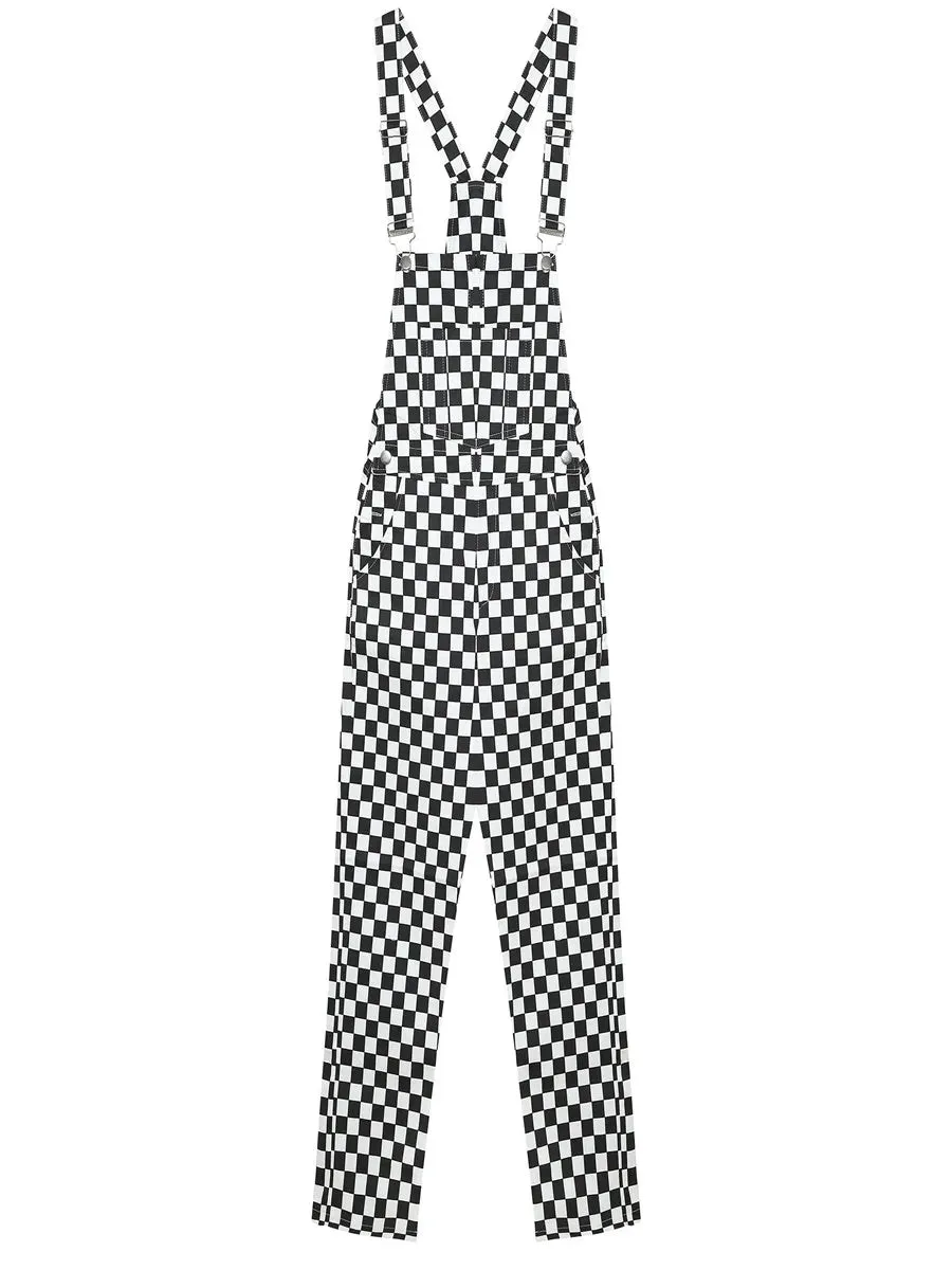Zoe Retro Checkerboard Hip-Hop Overalls
